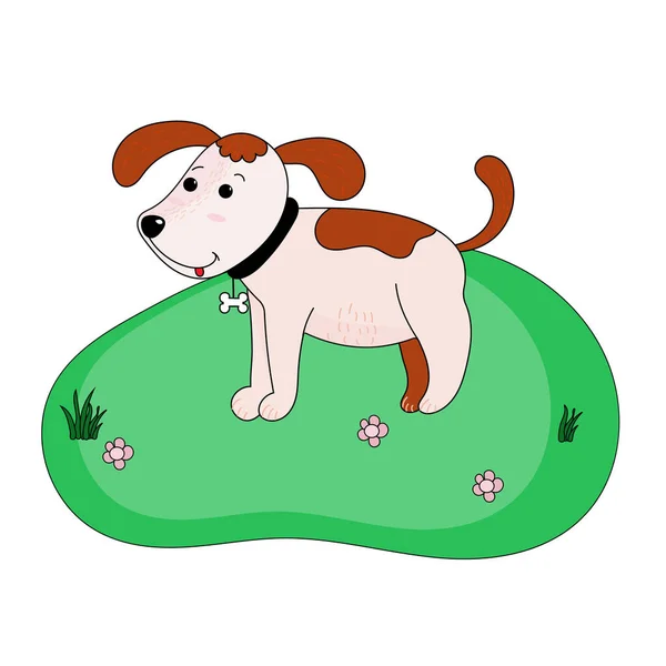 Dog is in the Farm. Cute puppy is in the grass. Vector illustration can use for kids book, poster, cards. — Stock Vector