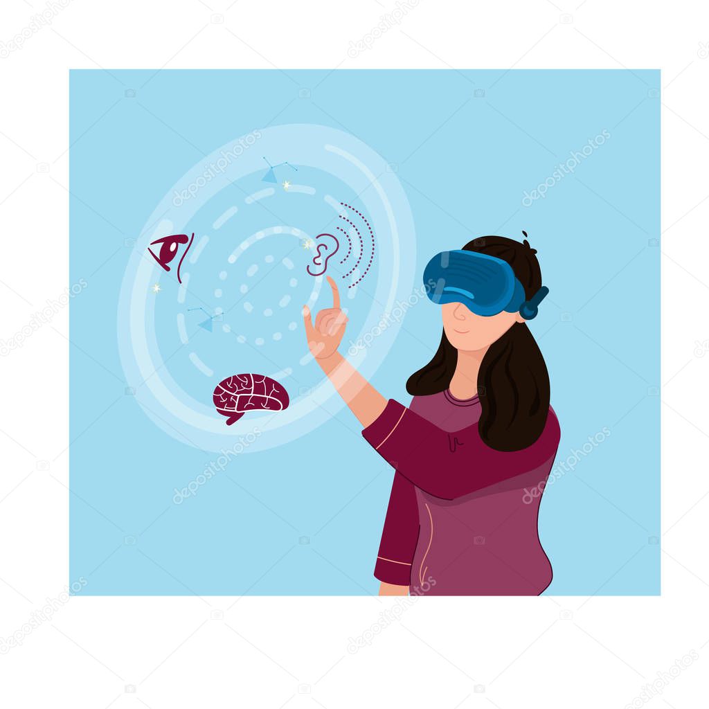 Healthcare Professional with Virtual Reality Goggles Experiencing Life of Patients with Disabilities like Vision, Hearing, and Cognitive, with VR Technology