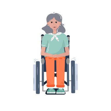 Old Lady is sitting on the wheelchair. Disabled Senior woman after trauma or disease is in wheelchair.