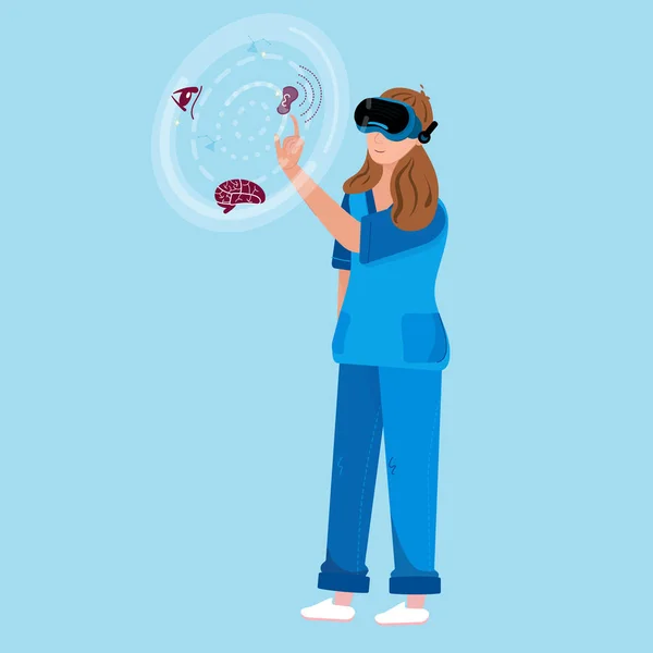 Nurse Training met behulp van Virtual Reality Goggles voor Home Gezondheidszorg voor senioren met een handicap — Stockvector