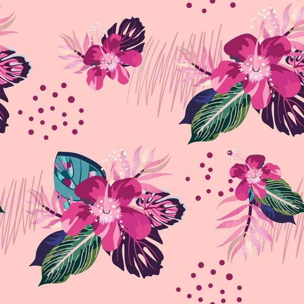 Modèle Fleur Tropique Hibiscus Sans Couture Tirage Floral Hawaïen Papier — Image vectorielle