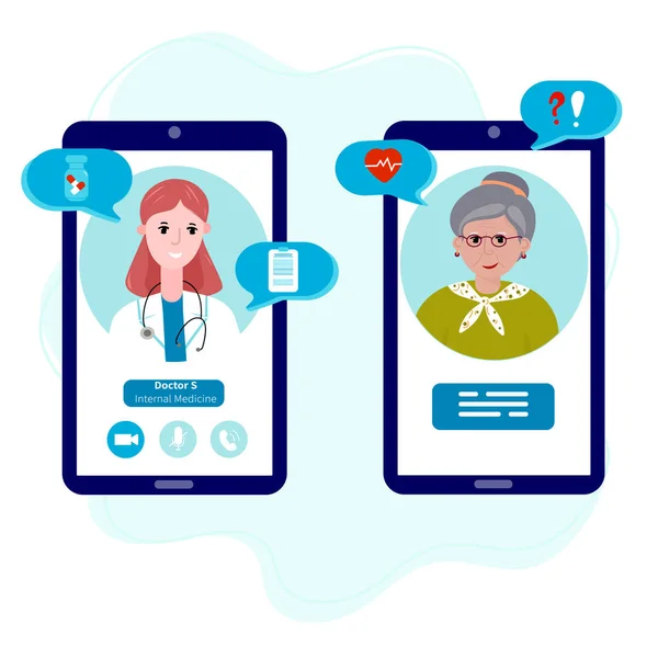 Doktor ve eski hasta internette tanışıyor. Yaşlılar için çevrimiçi sağlık hizmeti. Kontrol için doktorla gezici randevulu kadın, teşhis ve haplar. Engelliler için Tele ilacı
