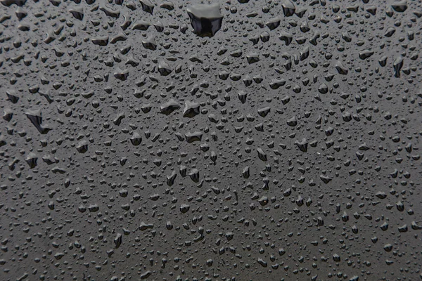 Drops of water on black texture. Selective focus. — Stock Photo, Image