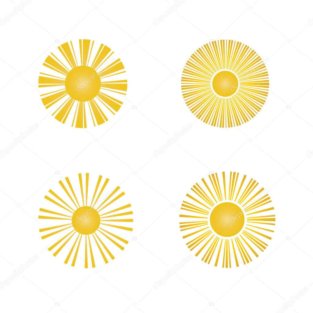 Set of sun icons on white background