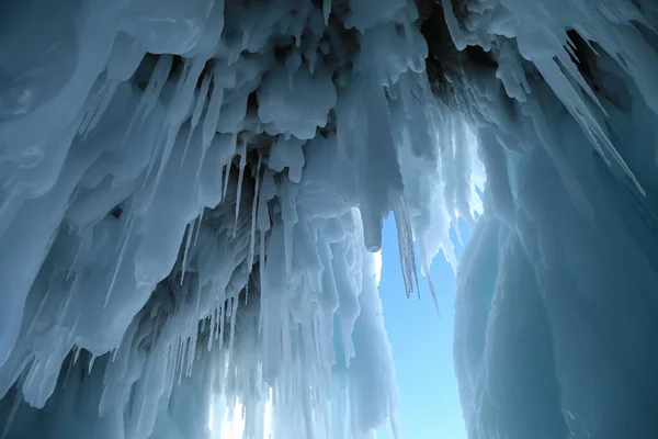Blaues Eis Grotten Des Baikalsees Sibirien Russland — Stockfoto