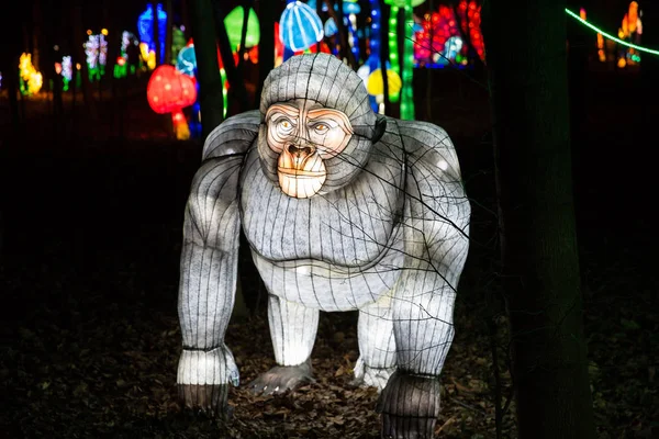 Figuras coloridas da lanterna chinesa de seda demonstram tradições da cultura russa e chinesa e o clima de Ano Novo — Fotografia de Stock