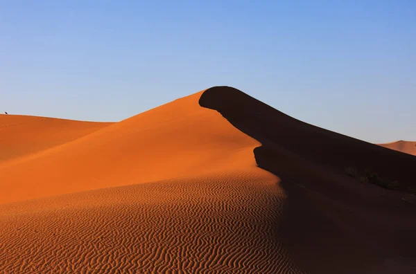 Vackert landskap med röda enorma sanddyner vid solnedgången i öknen. Sossusvlei, Namib Naukluft National Park, Namibia. Fantastisk naturlig geometri utan människor — Stockfoto