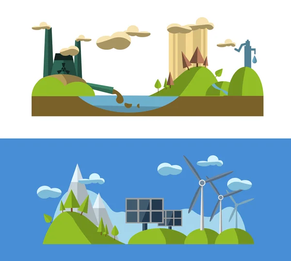 Vlakke design concept met iconen van ecologie, groene energie — Stockvector