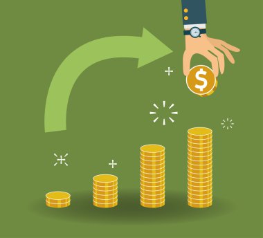 Finansal büyüme kavramı ile altın sikke yığını