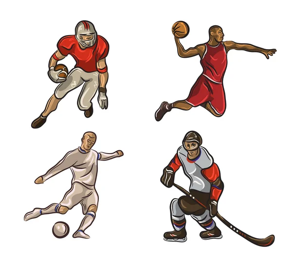 Fútbol, baloncesto, hokeist aislado sobre un fondo blanco. vector — Vector de stock