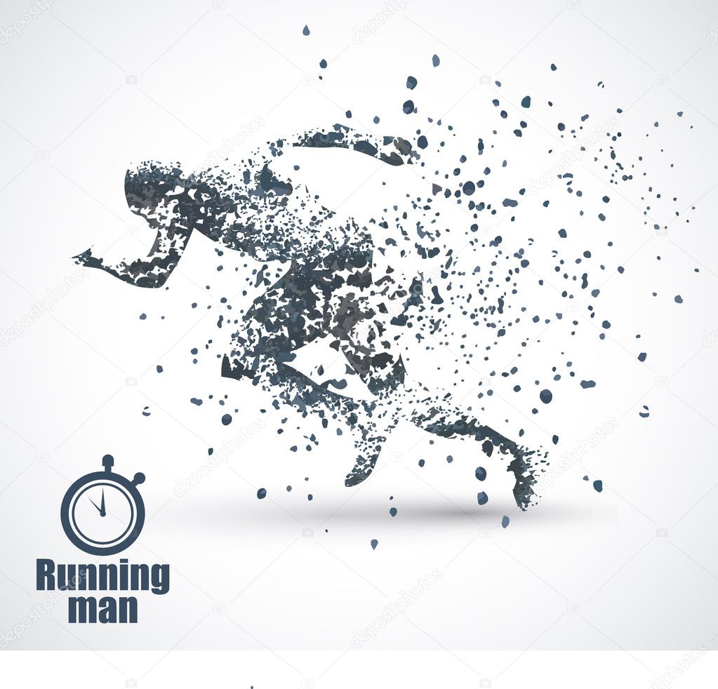 Running Man, particle divergent composition, vector illustration.