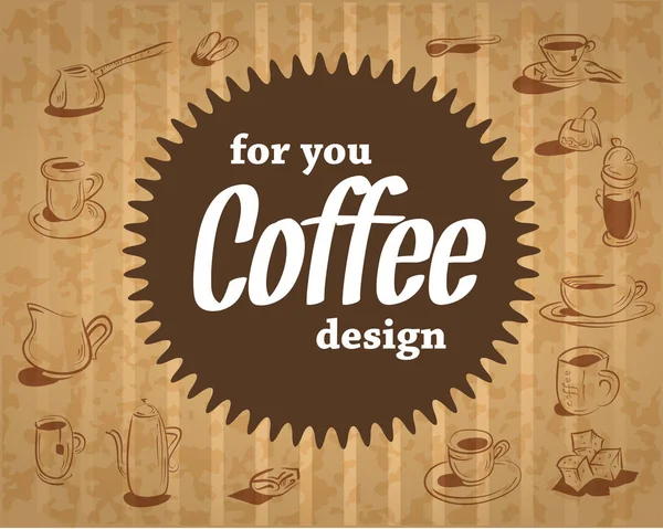 Koffie-logo op de kartonnen achtergrond in vintage stijl met de zoete en leuke partij ontwerpen waarin snoep, cups inventaris. — Stockvector