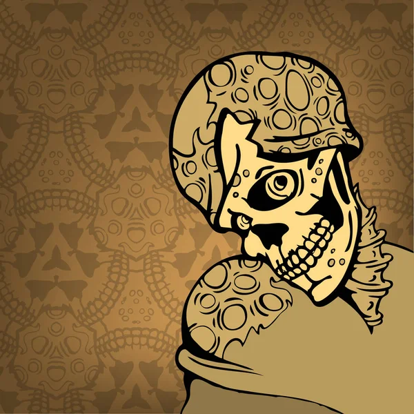 Crâne de dessin animé sur un fond abstrait avec un motif. illustration vectorielle — Image vectorielle