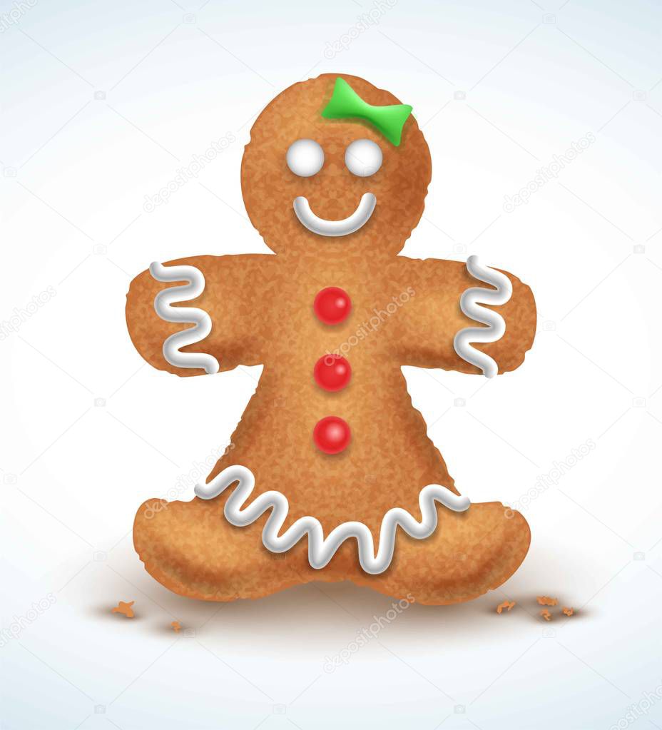 Gingerbread man decorated colored icing. Holiday cookie in shape of . Qualitative vector illustration for new year s day, christmas, winter , cooking, eve, food, silvester, etc