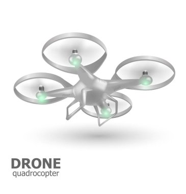 uçan uçak quadrocopter logo şablonu. Vektör çizim