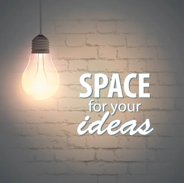 Glowing lamp on a brick wall background with space for your text — Stock Vector