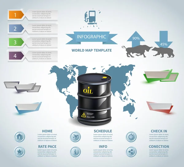 Infografía barril de petróleo Diseño de plantilla de negocio. concepto vector — Vector de stock