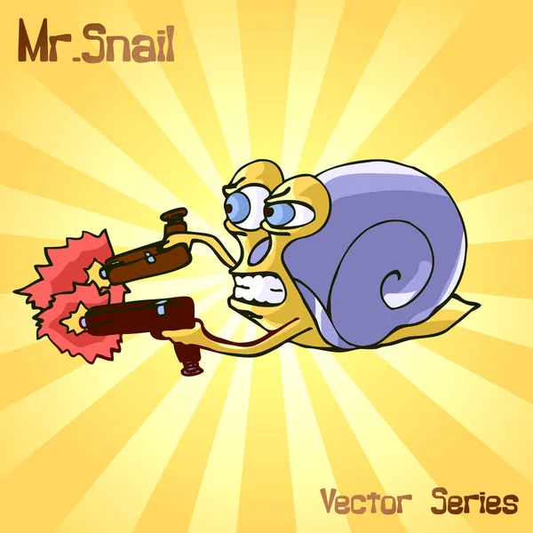 Mr. Snail se zbraní. vektorové ilustrace — Stockový vektor