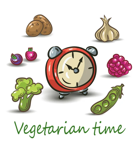 Vegetáriánus idő fehér háttér. vektoros illusztráció. — Stock Vector