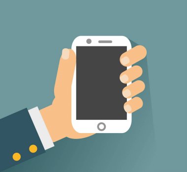 El beyaz smartphone, boş ekran dokunaklı kaçmak. Mobil akıllı telefon iphon için düz tasarım konsepti benzer kullanarak. vektör çizim