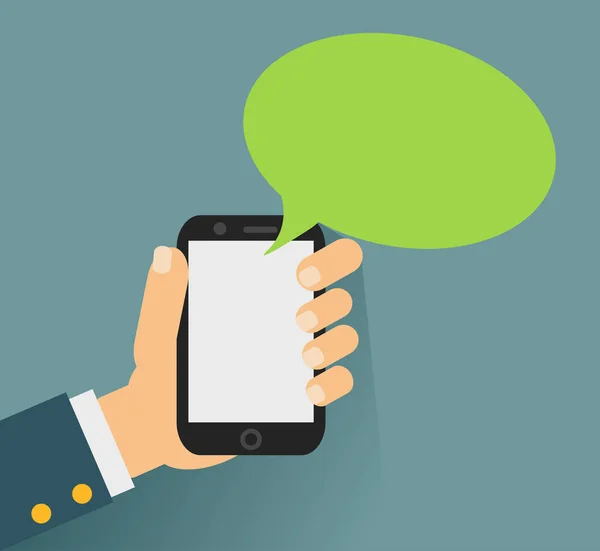 Kézi holing smartphone-val üres beszéd buborék szöveg. — Stock Vector