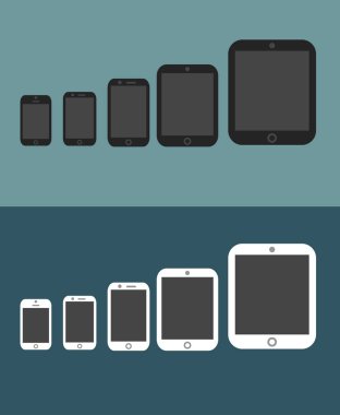 Elektronik cihaz telefon ve tablet, trendy düz simgeler.