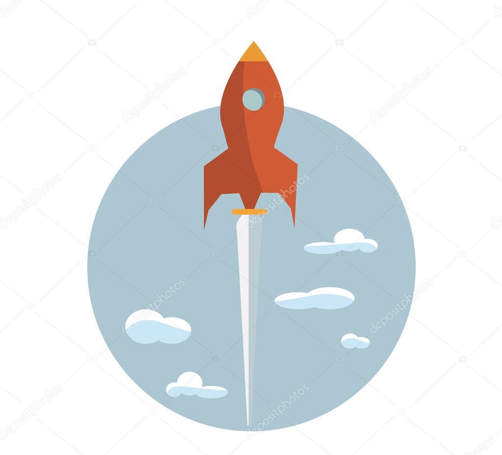 Start up new business project with rocket and clouds image, vector illustration