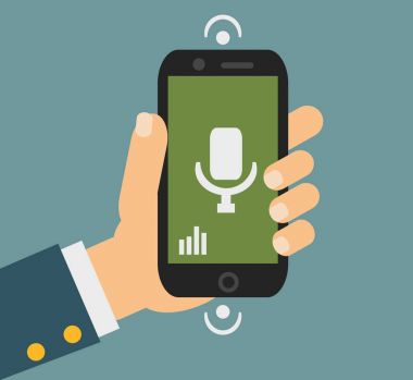 hareket eden telefon içinde düz stil - ses kontrol teknoloji kavramı