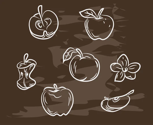 Συλλογή από χειρόγραφα μήλο σε μαυροπίνακα. Ρετρό στυλ vintage σχεδιασμό τροφίμων. Εικονογράφηση διάνυσμα. — Διανυσματικό Αρχείο