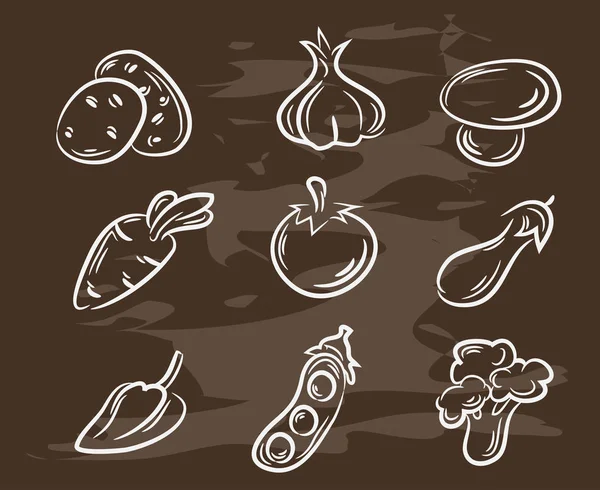 Коллекция овощей ручной работы. Ретро-винтажный дизайн продуктов питания. Векторная иллюстрация . — стоковый вектор