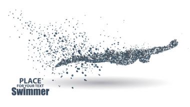 Adam triatlon demir atlet yüzücüler beyaz arka planda, önemi vektör çizim tam girişimci siluetleri içinde yüzme parçacıkların.