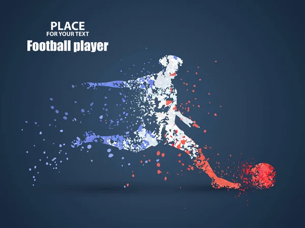 Πρωτάθλημα ποδοσφαίρου Γαλλίας με παίκτη και σημαία χρώματα., κλωτσήσει μια μπάλα, σωματιδίων αποκλίνουσες σύνθεση, εικονογράφηση διάνυσμα — Διανυσματικό Αρχείο