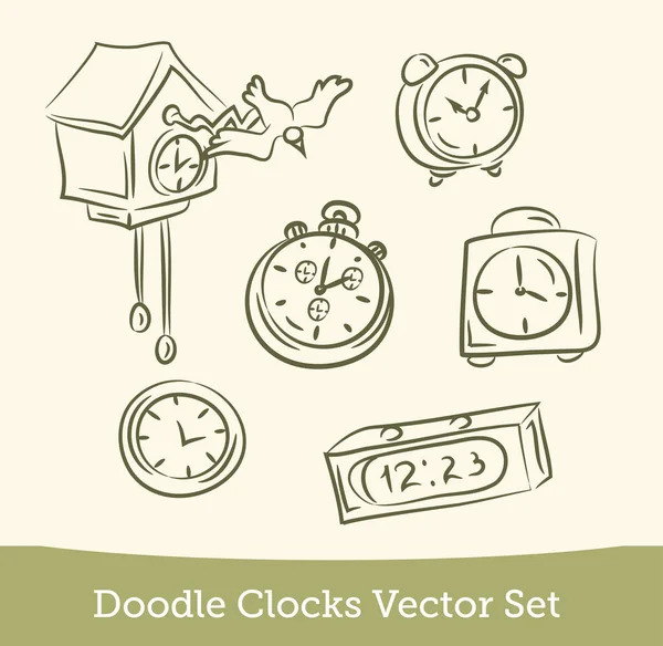 Doodle relógio conjunto isolado no fundo branco. Vetor — Vetor de Stock
