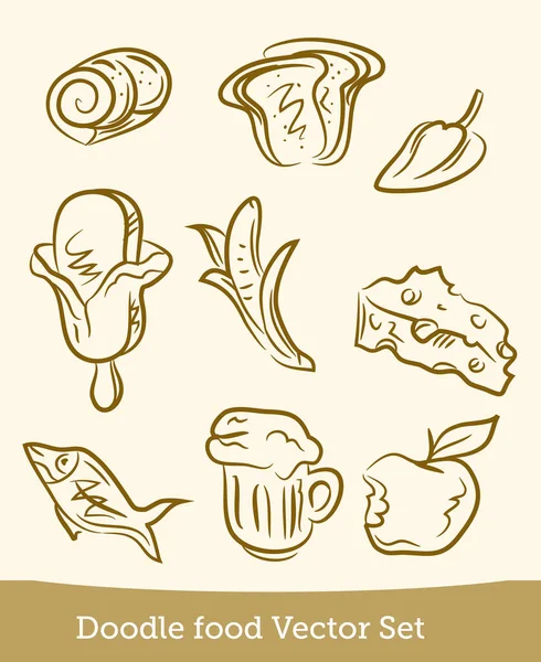 Set de alimentos doodle aislados sobre fondo blanco. Vector — Vector de stock