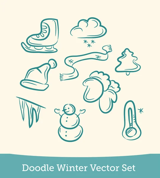 Doodle conjunto de invierno aislado sobre fondo blanco. Vector — Archivo Imágenes Vectoriales