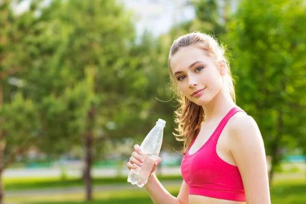 Young Beautiful Woman Bottle Water — Stock Photo, Image
