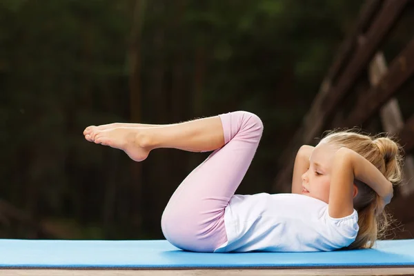 Little Girl Doing Fitness Outdoor — Stock Photo, Image