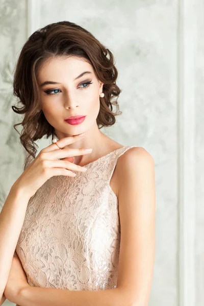 Young Beautiful Woman Elegant Lacy Dress — Stock Photo, Image