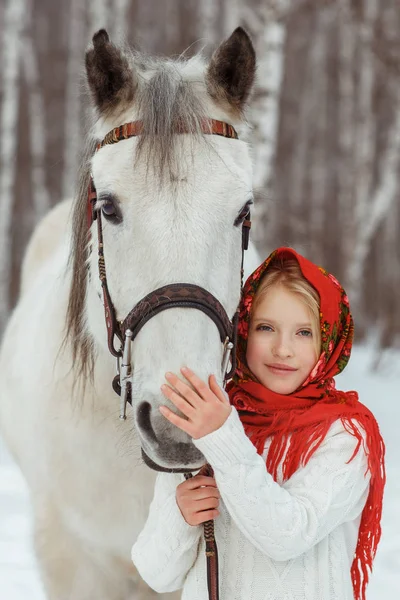 Маленькая Девочка Лошадью — стоковое фото