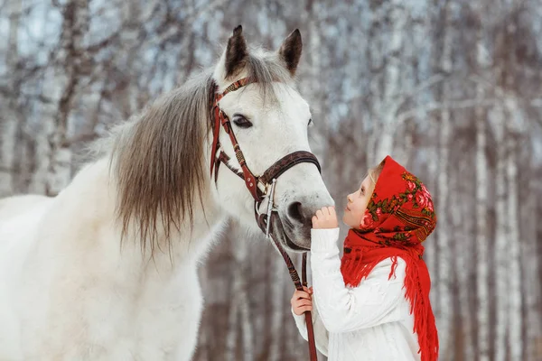 Маленькая Девочка Лошадью — стоковое фото