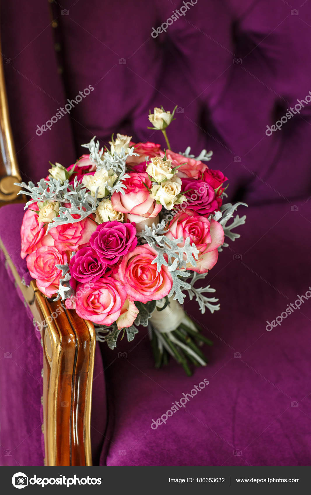 Close Wedding Bouquet Fresh Flowers Armchair Stock Photo Image By C Chirtsova 186653632