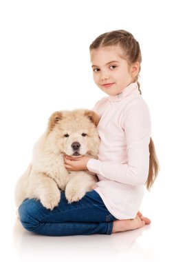 Uyumak puppie ile küçük kız