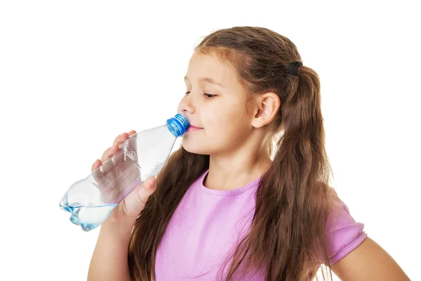 Little Girl Drinking Water Yoga Exercises — Stock Photo, Image