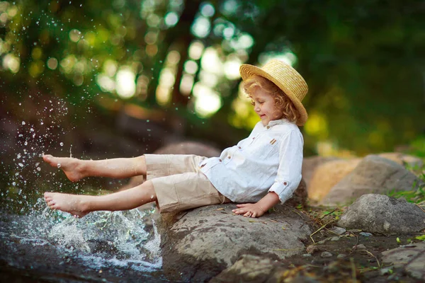 Little Curly Boy Outdoor Summer Day — Stock Photo, Image