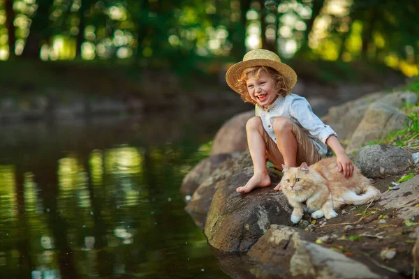 Little Curly Boy Redhead Cat Outdoor Summer Day — Stock Photo, Image