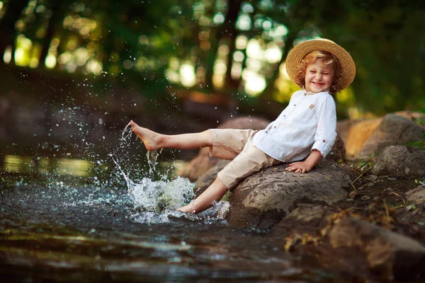 Little Curly Boy Outdoor Summer Day — Stock Photo, Image