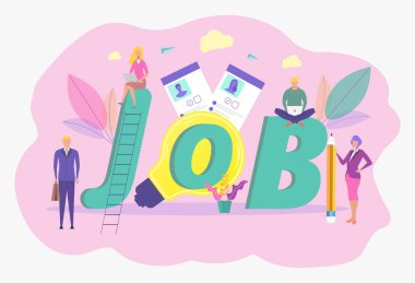 İş arama, işe alım, çalışma grubu, web grafik tasarımı. Özet. Devam. Renkli Vektör İllüstrasyonu