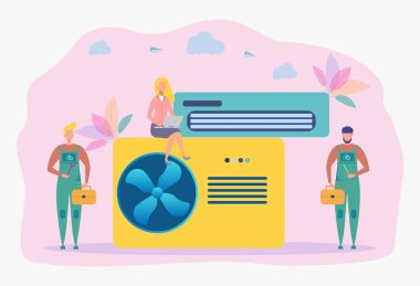 Air conditioning and cooling services, installation and repair of air conditioners, the best specialists. Colorful vector illustration clipart