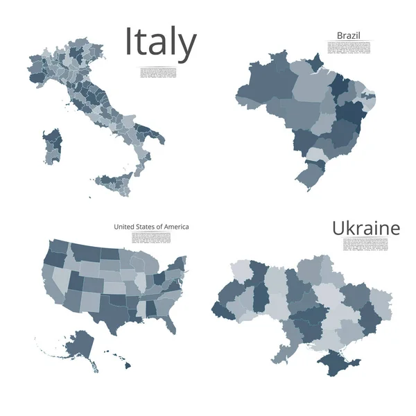 Χάρτης της Ιταλικής Δημοκρατίας, Ουκρανίας, Ηνωμένων Πολιτειών της Αμερικής, Βραζιλίας. Διανυσματική εικόνα ενός παγκόσμιου χάρτη με τη μορφή περιφερειών της Ιταλίας. Εύκολο στην επεξεργασία — Διανυσματικό Αρχείο