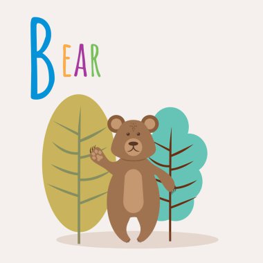 Colorful book alphabet. Book of animals. Bear. Letter B
